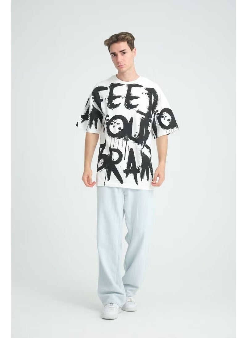 Four Man Oversize Feed Your Brain Printed T-Shirt - The New Trend of Street Fashion - Image 1